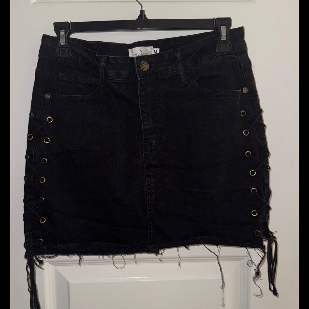 Windsor Black Lace Up Mini Skirt